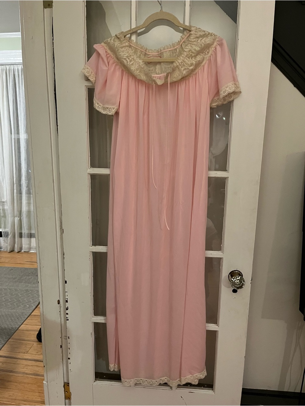 Vintage Pink Nightgown with Cream Lace Trim- est. 1950s/60s